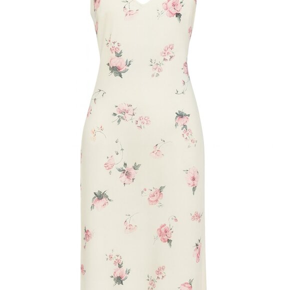 Love Fire Floral Slip Dress Women’s Small Ivory Pink Rose Spaghetti Strap Midi - Picture 2 of 9